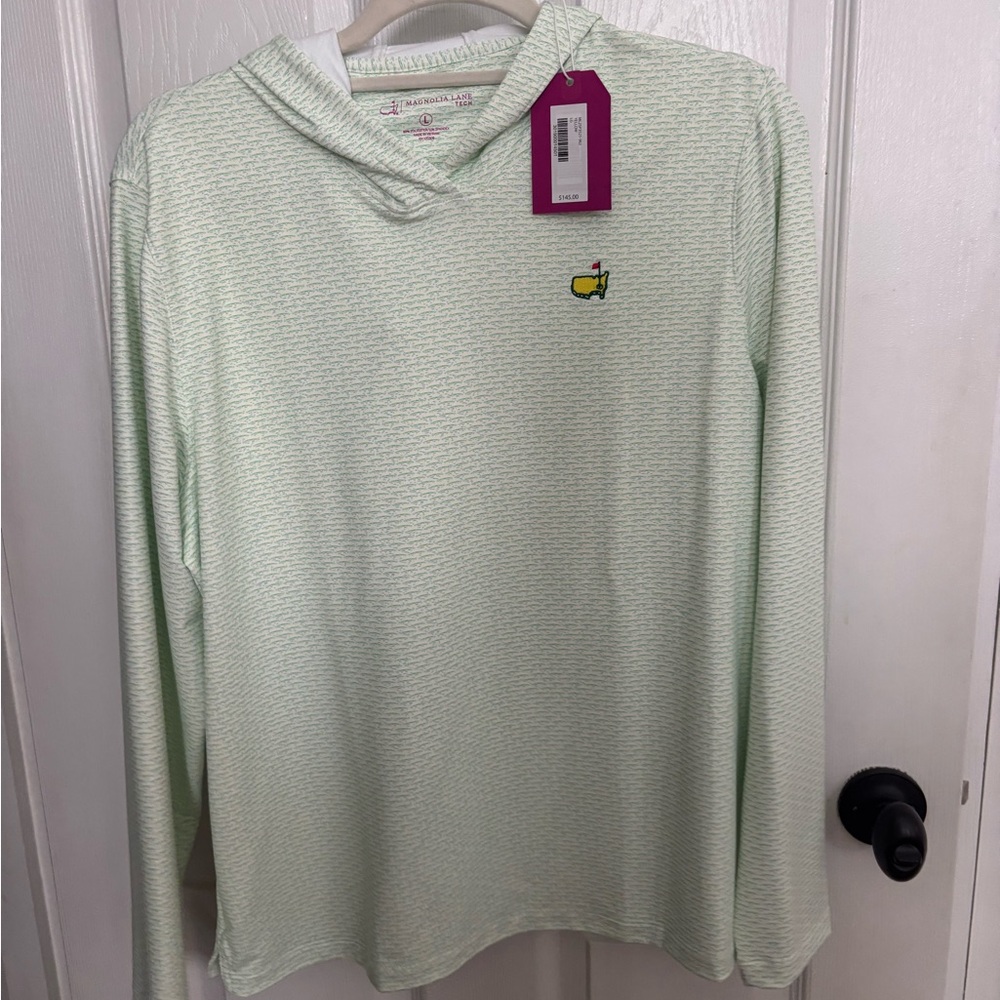 Masters Magnolia Lane Tech Light Green Hooded Long Sleeve, Size Large